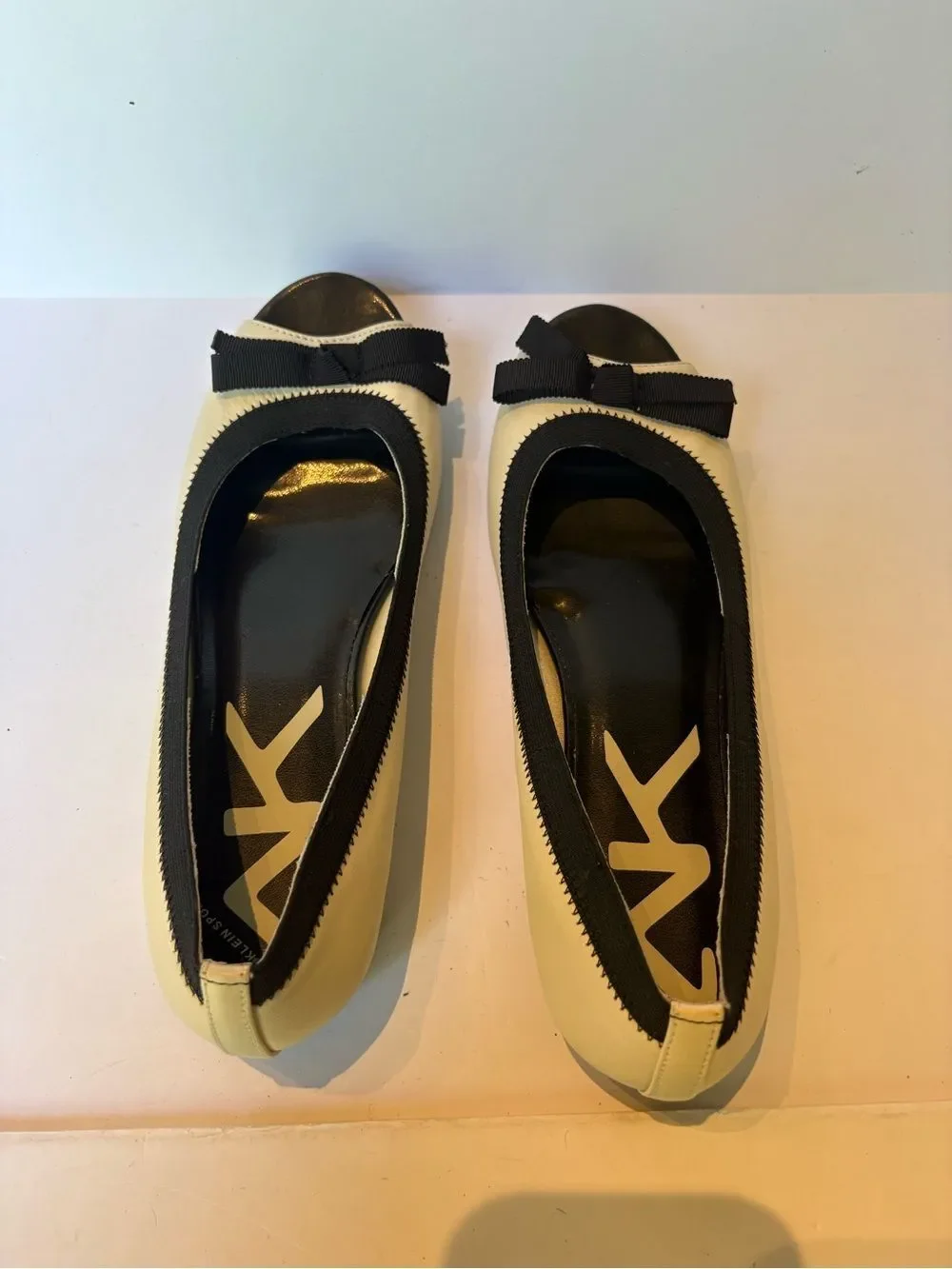 Anne Klein Sport Women's Two-Tone Black and Cream Peep-Toe Ballet Flats 9 1/2M